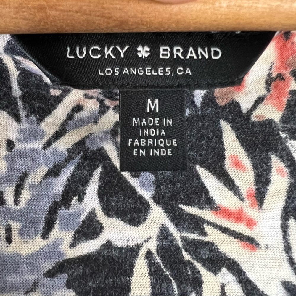Lucky Brand Modal/Cotton Blend Elastic Pleated Front Floral Printed Boho Top - Picture 6 of 13